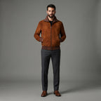 Men's Suede Blouson Long Sleeve Leather Jacket