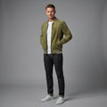 New Men's Real Olive Green Suede Leather Bomber Jacket
