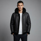 Men's Sheepskin Leather Hoodie With Faux Fur Jacket