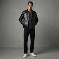 Men's Genuine Leather Button-Up Trucker Jacket