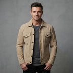 Men's Beige Leather Trucker Jacket - Leather Outlet