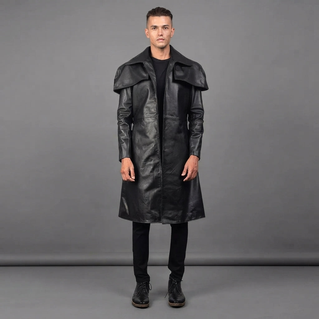 Men's Stylish Black Leather Duster Coats