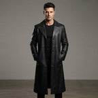Men's Pure Black Leather Duster Coats