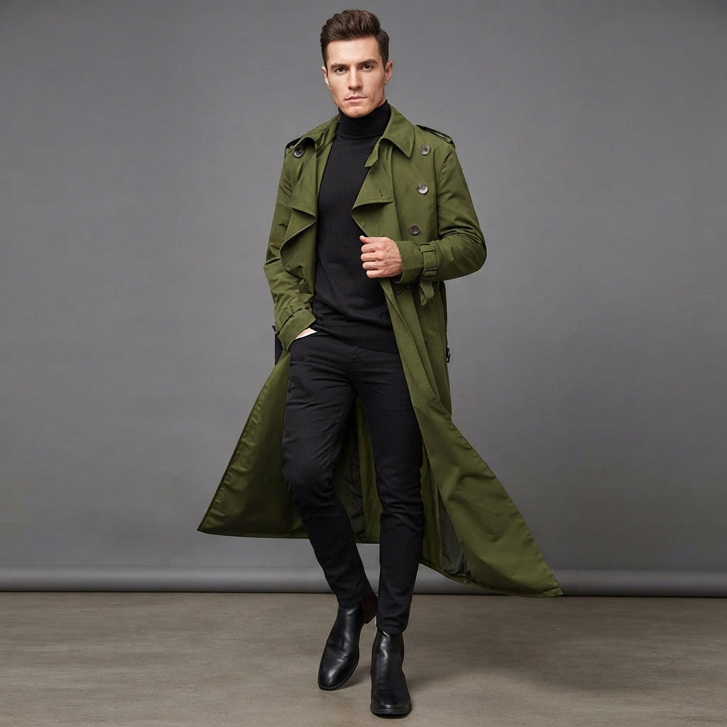 Men's Olive Green Leather Duster Coats