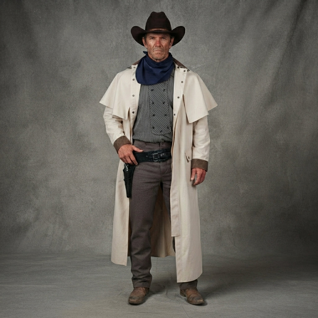 Men's Unique White  Leather Duster Coat