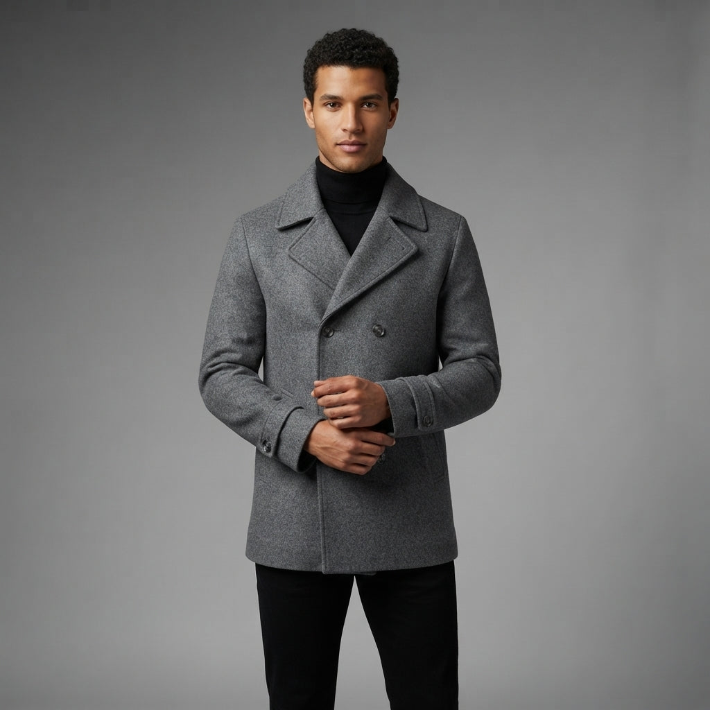 Men's Charcoal Grey Leather Peacoat - Leather Outlet
