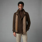 Men's Brown Leather Peacoat