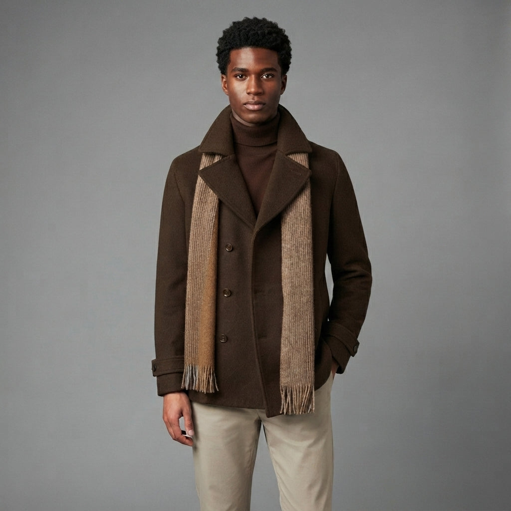 Men's Brown Leather Peacoat - Leather Outlet