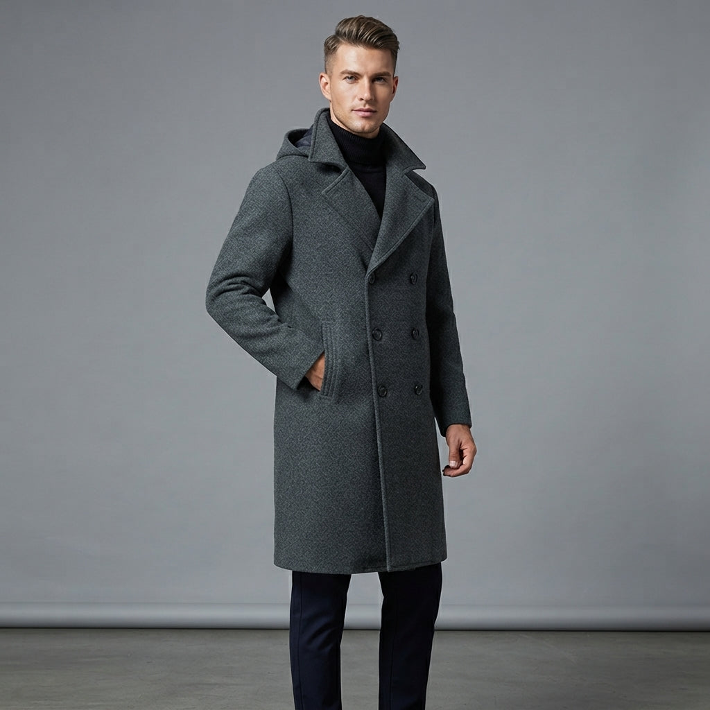 Men's Light Grey Leather Peacoat - Leather Outlet