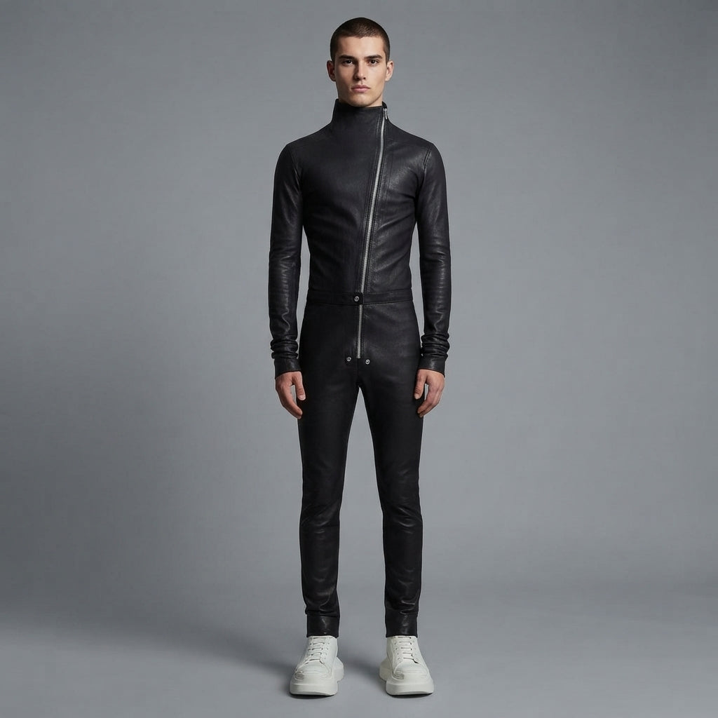 Men's Black Leather Jumpsuit - Leather Outlet