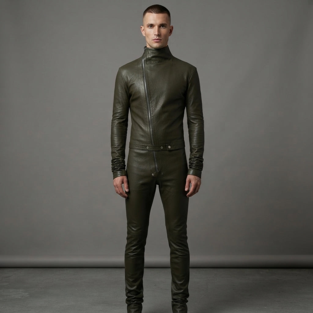 Men's Green Leather Jumpsuit - Leather Outlet