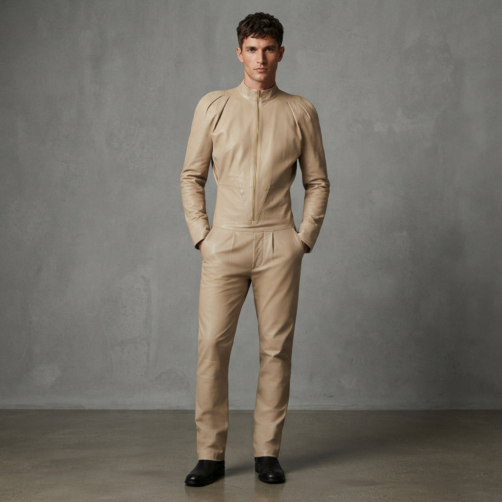 Men's Biege Leather Jumpsuit