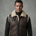 Men's Beige Shearling Leather Vest - Leather Outlet