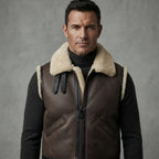 Men's Beige Shearling Leather Vest - Leather Outlet