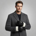 Men's Black Lambskin Leather Gloves with White Furr