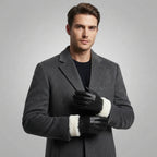 Men's Black Lambskin Leather Gloves with White Furr