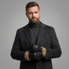 Men's Black Lambskin Leather Gloves with Brown Furr