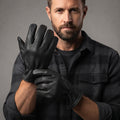 Men's Black Genuine Leather Gloves Winter