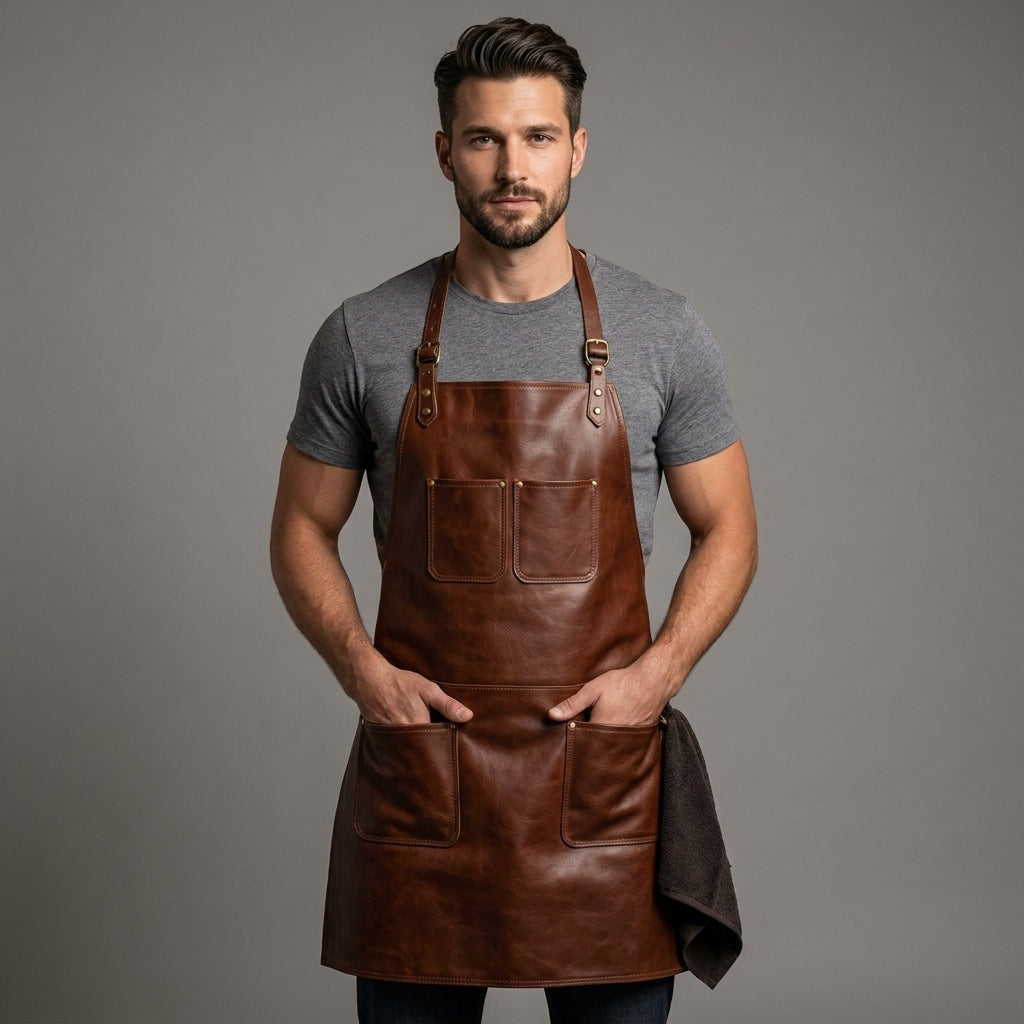 Brown Cross Back Leather Apron - Leather Outlet
