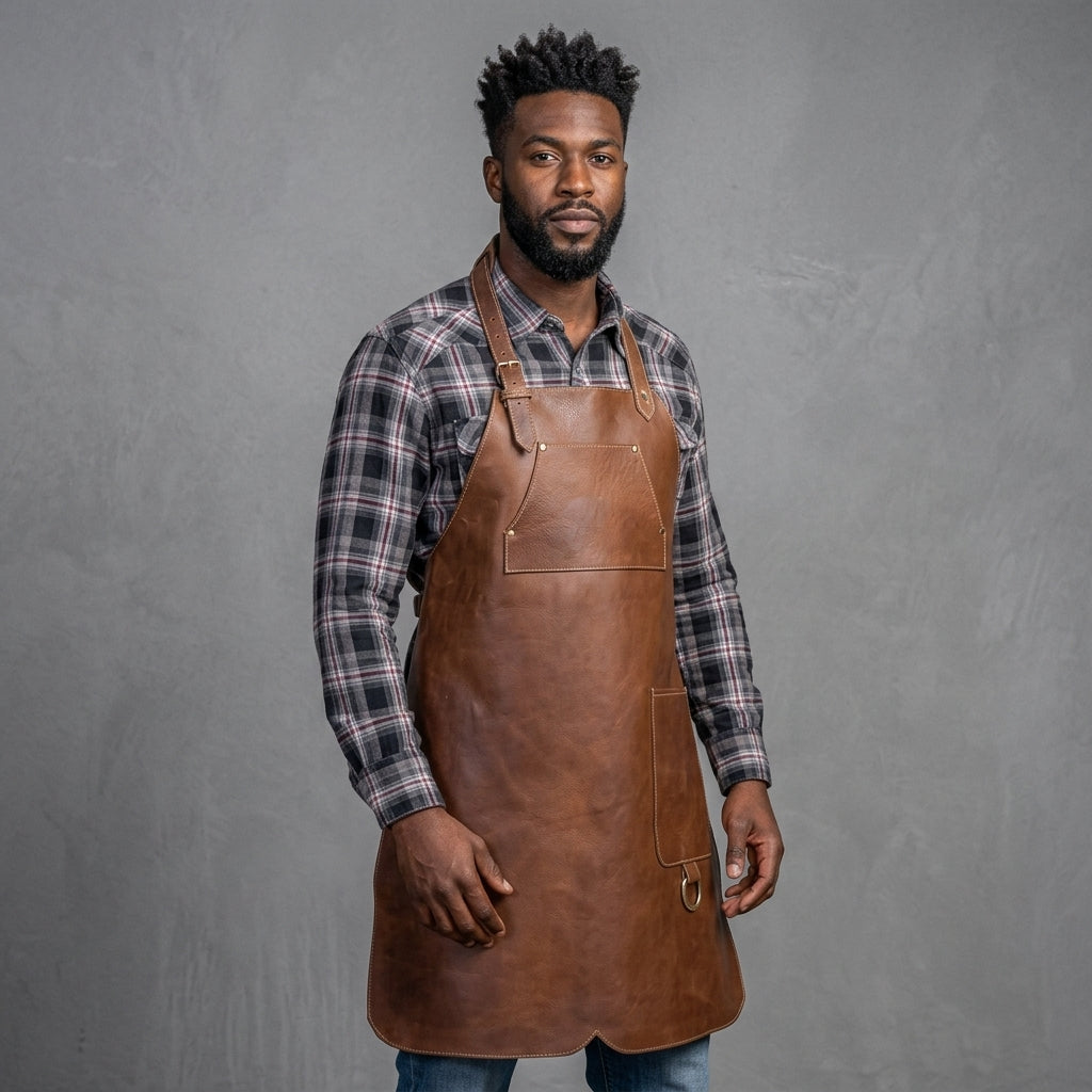 Men's Brown Genuine Leather Work Apron - Leather Outlet