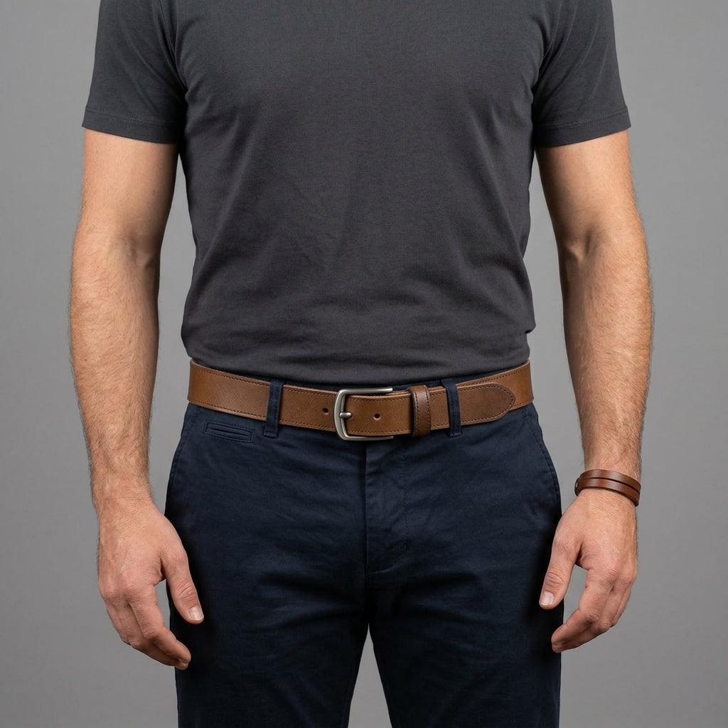 Men's Tan  Soft  Full Grain Cow Leather Belt