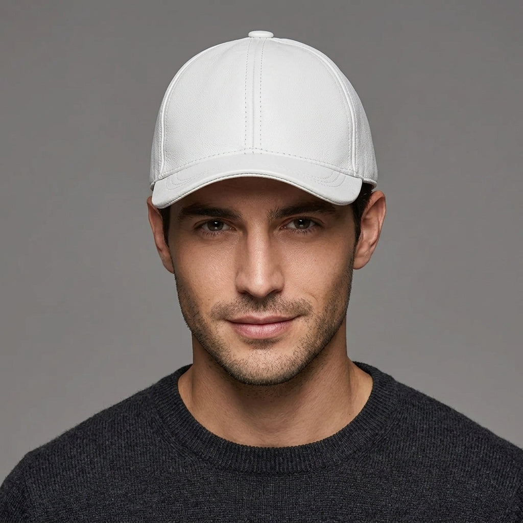 White Leather Premium Cap For Men
