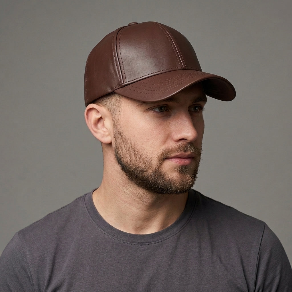 Choclate Leather Premium Cap For Men