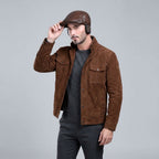 Men's Brown Genuine Leather Winter Beret Hat