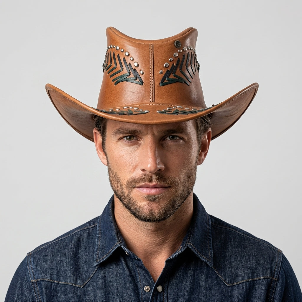 Men's Handmade Western Cowboy Leather Hat - Leather Outlet