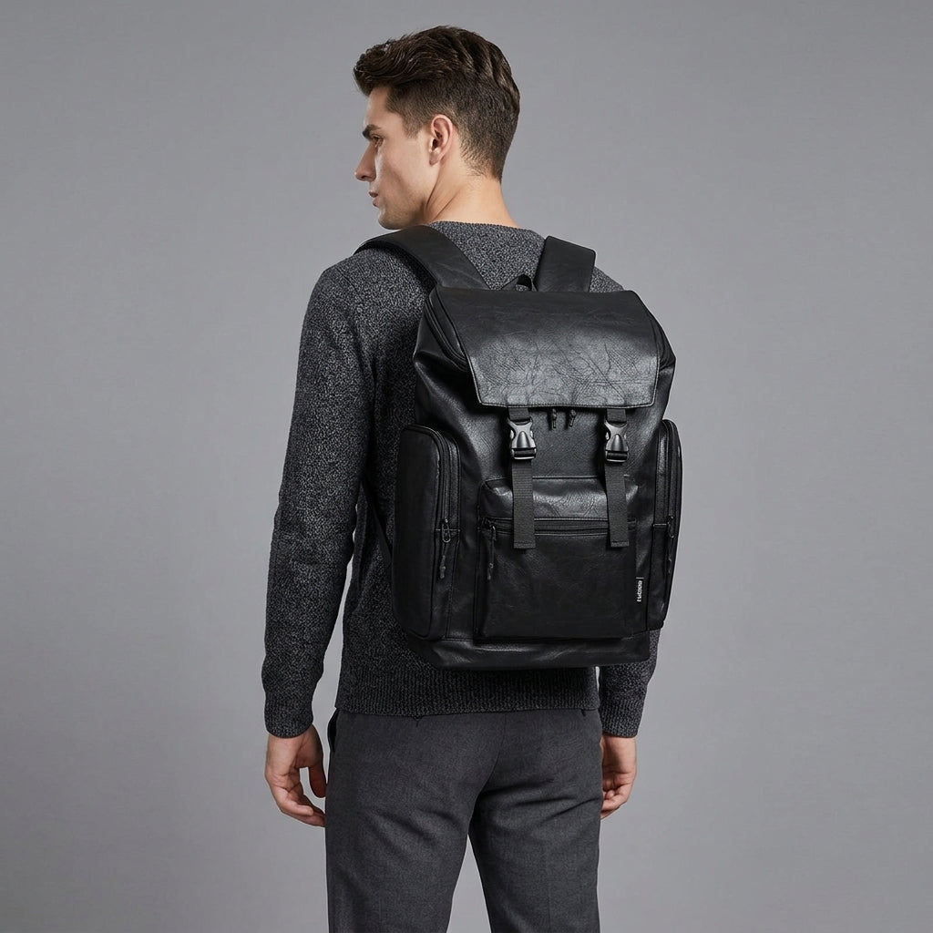 Men's Black Walker Leather Backpack - Leather Outlet
