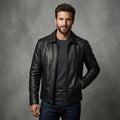 Men's Casual Black  Leather Jacket