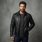 Men's Casual Black  Leather Jacket
