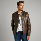 Buy Men's Slim Fit Brown Leather Jacket