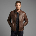 Men's Faux Leather Slim-Fit Biker Jacket