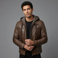 Hooded Brown Leather Jacket