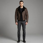 Men's Cafe Racer Brown Sheepskin Leather Jacket