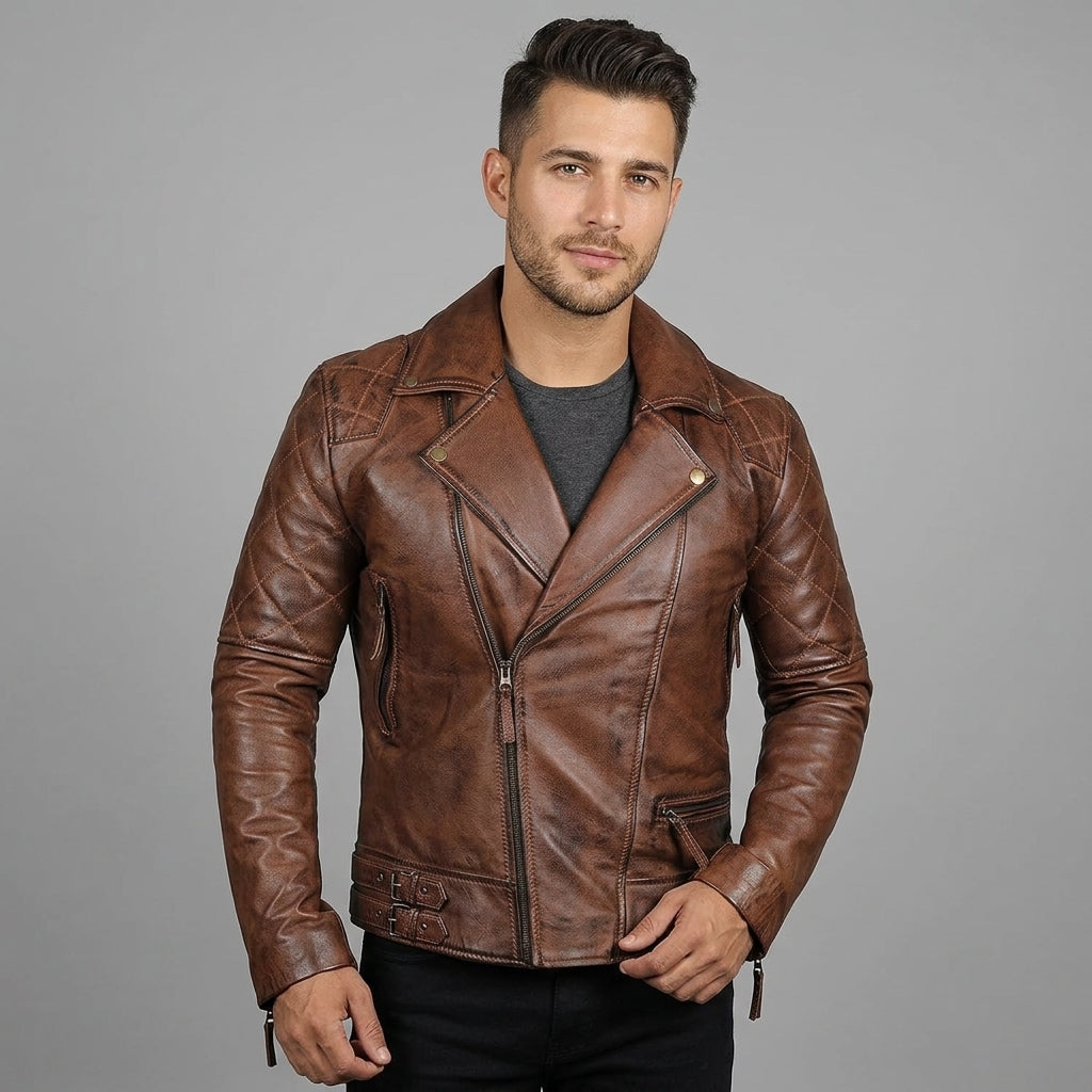 Brown Brando Vintage Biker Leather Jacket For Men