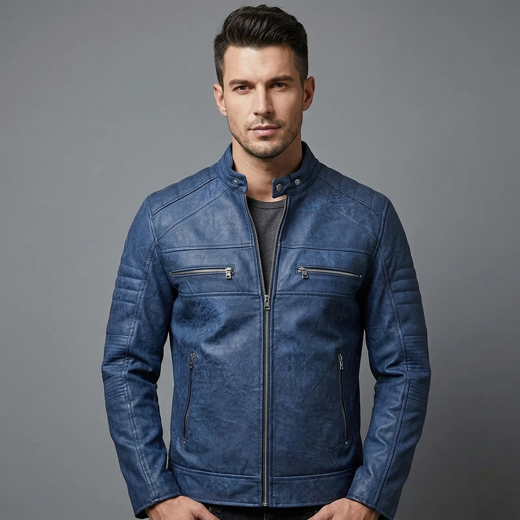 Blue Men's Cafe Racer Jacket