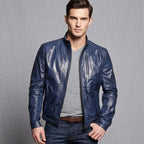 Buy Men's Navy Blue Stylish Leather Jacket