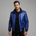 Men's Aviator Blue Leather Bomber Jacket