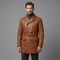 Men's Brown Leather Trench Coat
