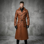 Men's Brown Leather Trench Coat