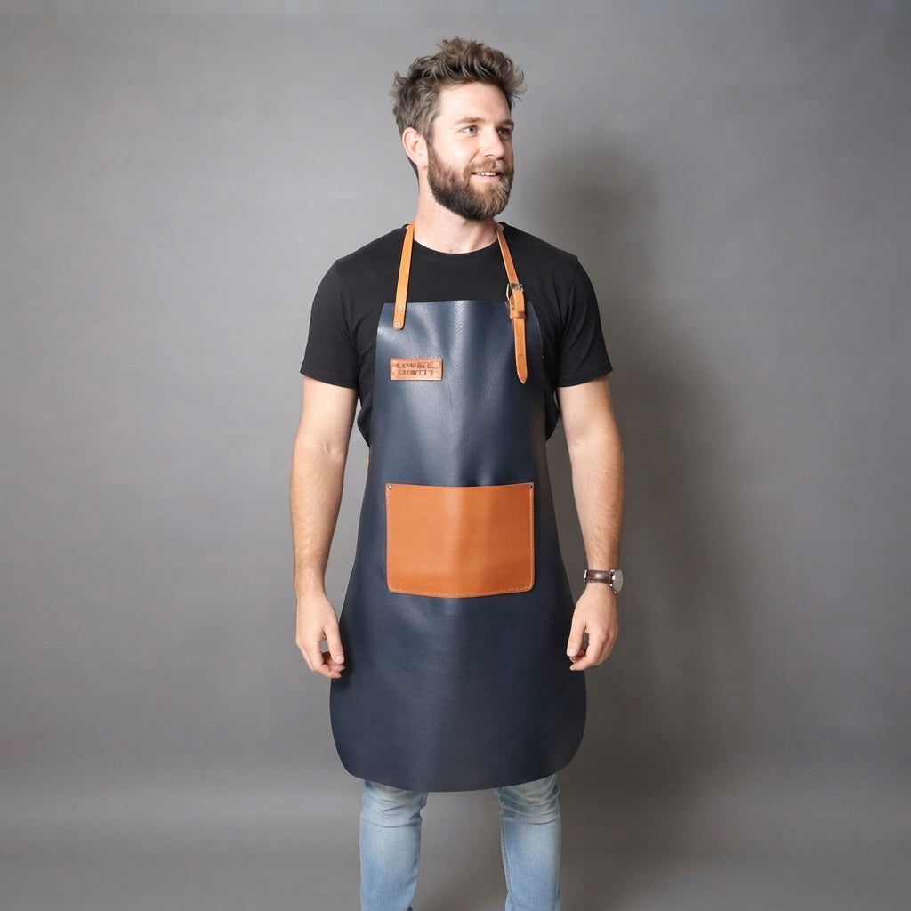 Men's Black Orange Genuine Leather Work Apron - Leather Outlet