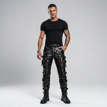 Load image into Gallery viewer, Men’s Gothic Black Sheepskin Leather Pants – Slim Fit Biker Trousers

