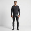 Men’s Black Crocodile Embossed Genuine Leather Biker Pants – Slim Fit Moto Trousers