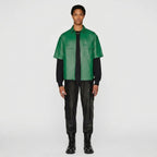 Men’s Green Half Sleeve Leather Shirt – Premium Casual Leather Shirt