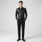 Men’s Slim Fit Black Sheepskin Leather Shirt Jacket – Premium Leather Overshirt