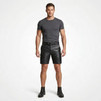 Men’s Leather Cargo Shorts – Utility Biker Streetwear Shorts