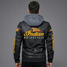 Load image into Gallery viewer, Men’s Leather Biker Jacket – Embroidered Star &amp; Heritage Script Moto Style
