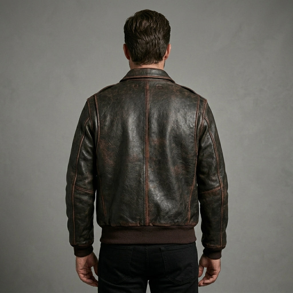 Men’s Brown A2 Aviator Leather Bomber Jacket – Military Pilot Flight Coat